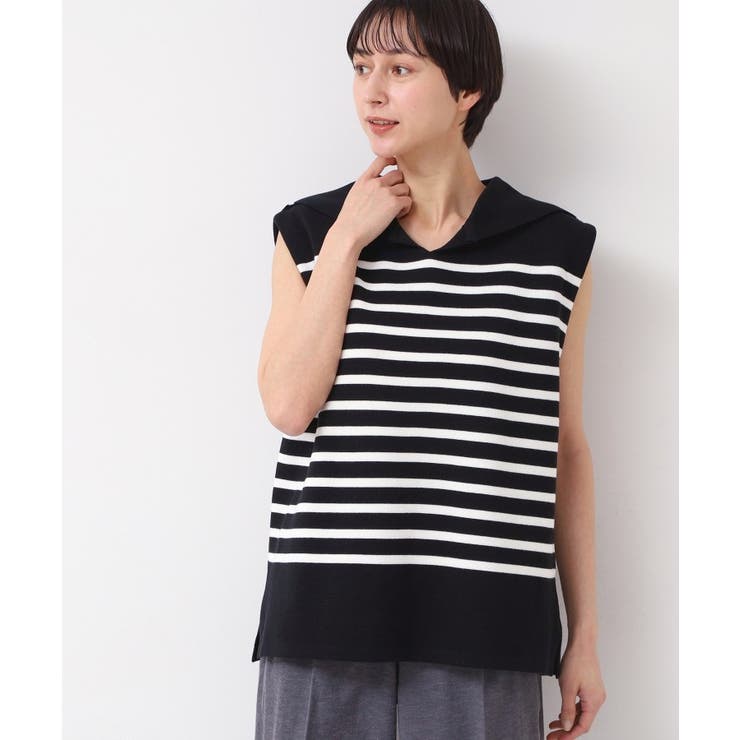 ブラック(319) | 【洗える】セーラーカラーボーダーニット | Dessin