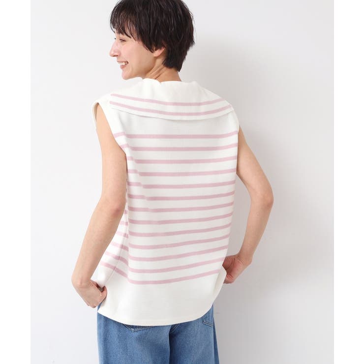 ピンク(371) | 【洗える】セーラーカラーボーダーニット | Dessin