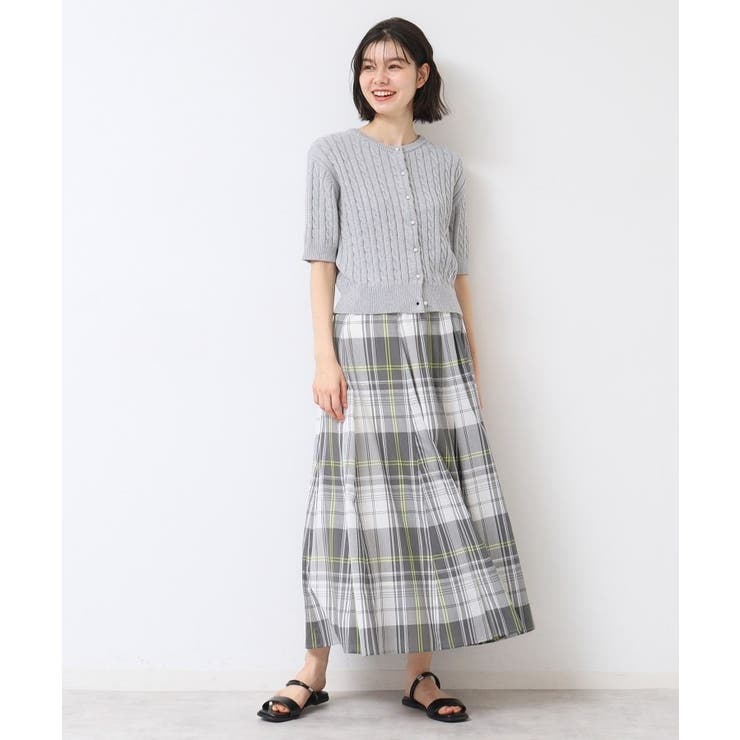 【洗える】半袖ケーブルニットコットンカーディガン | Dessin | 詳細画像3 