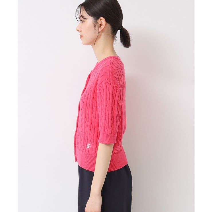 【洗える】半袖ケーブルニットコットンカーディガン | Dessin | 詳細画像14 