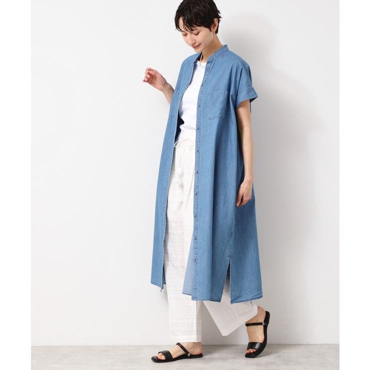 【洗える】リネンブレンドデニム調シャツワンピース（S～L） | Dessin | 詳細画像3 