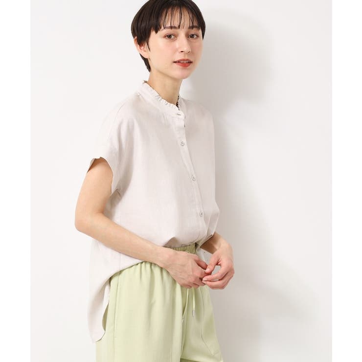 グレージュ(050) | 【洗える】フリルネックシャツ（XS～L） | Dessin