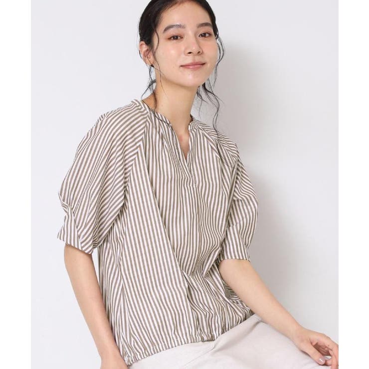 ブラウン(344) | 【洗える・4サイズ展開】パフスリーブ五分袖ブラウス（XS～L） | Dessin