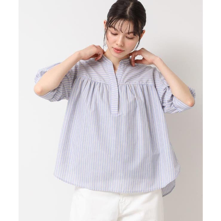 マスタード(333) | 【洗える・4サイズ展開】フロントスリット五分袖ブラウス（XS～L） | Dessin