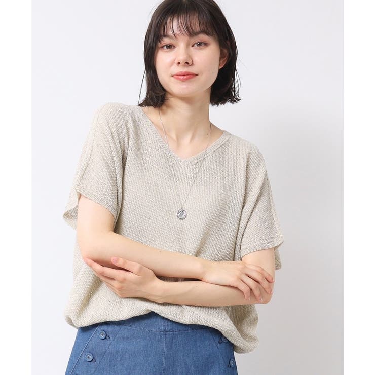 ライトベージュ(051) | 【日本製・洗える】シームレスラインVネックニット | Dessin