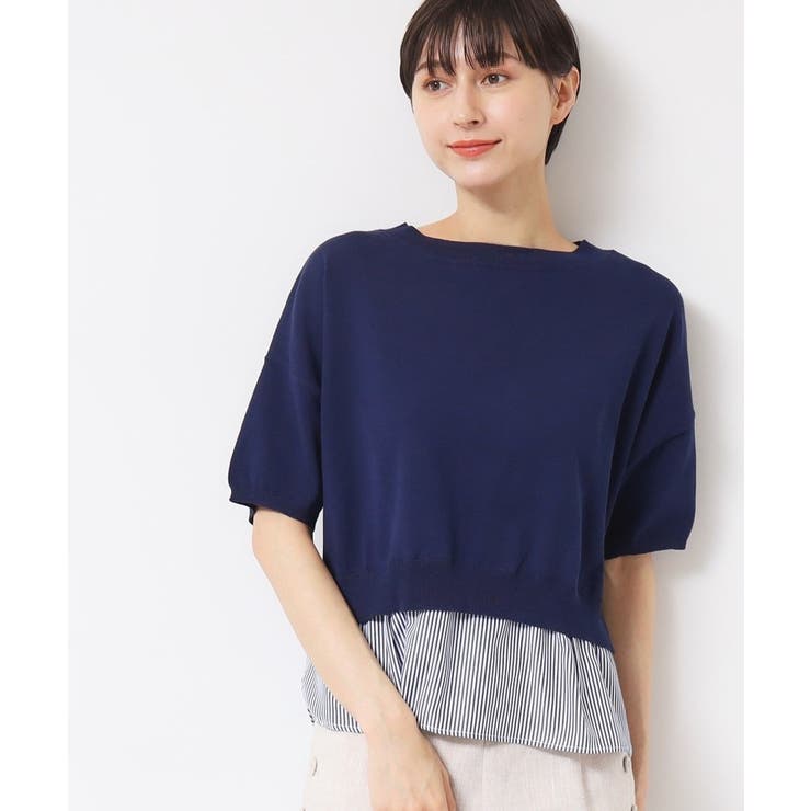 【洗える】シャツレイヤード風五分袖ニット | Dessin | 詳細画像5 