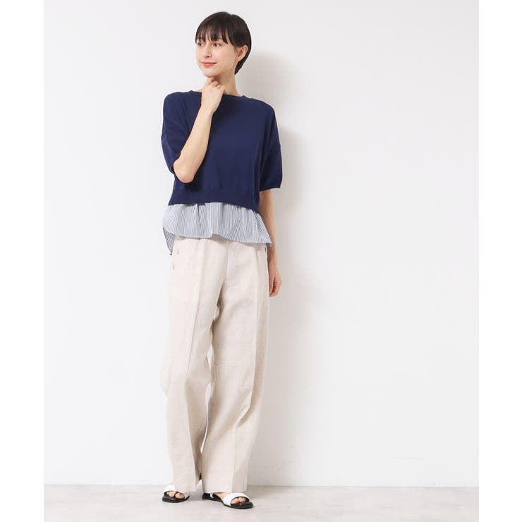 【洗える】シャツレイヤード風五分袖ニット | Dessin | 詳細画像6 