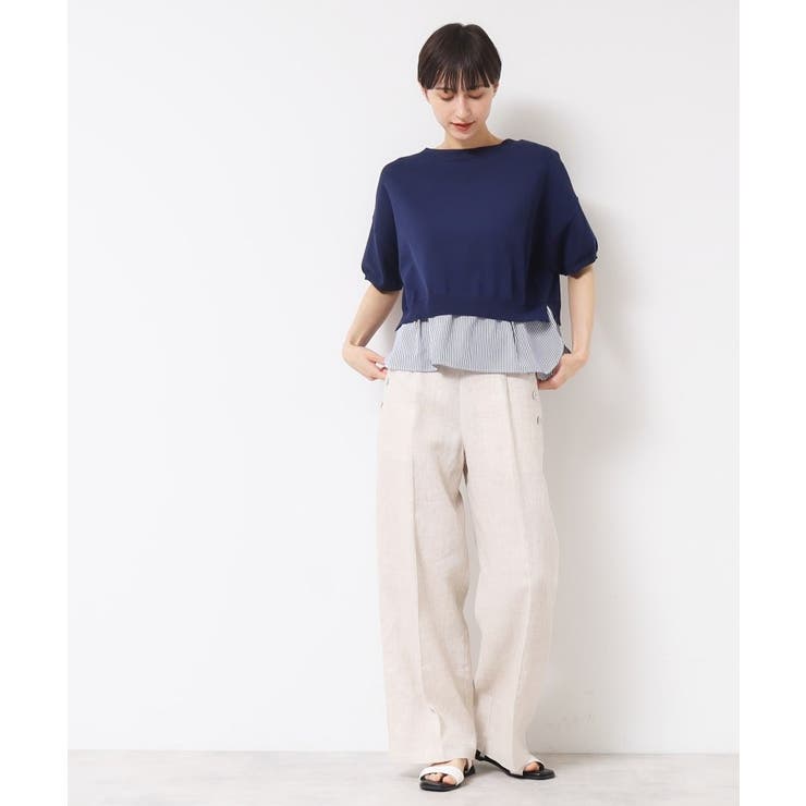 【洗える】シャツレイヤード風五分袖ニット | Dessin | 詳細画像7 