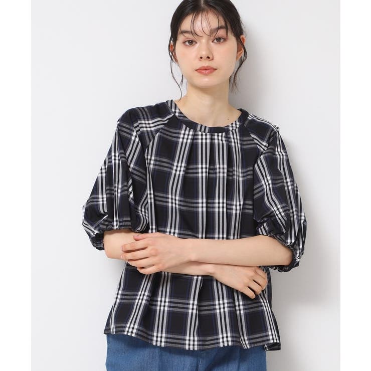 ブルー(293) | 【洗える】ギャザー入りバルーンスリーブブラウス | Dessin