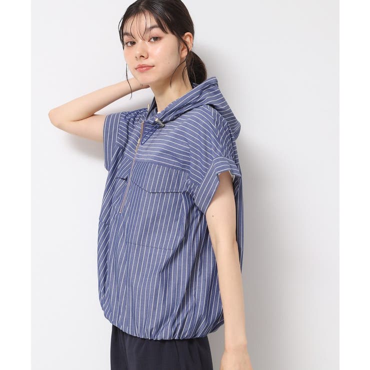 ブルー(393) | 【洗える】ハーフジップフーディーシャツ | Dessin