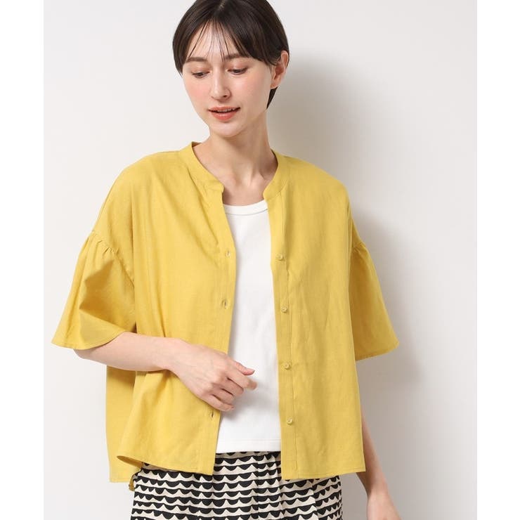 【二の腕カバー・洗える】リネンブレンド袖切り替えブラウス | Dessin | 詳細画像6 