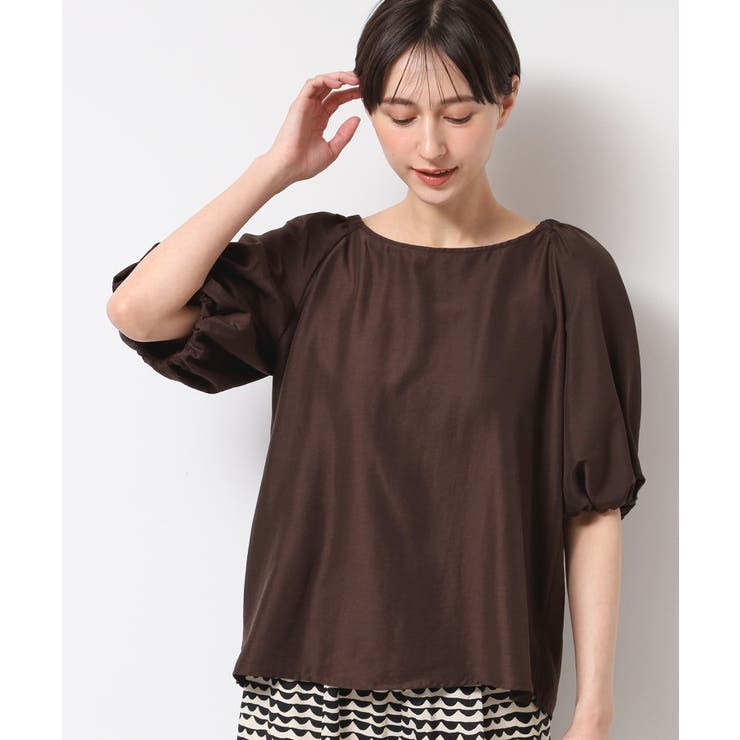 ブラウン(044) | 【洗える】バッグギャザー入り五分袖ボリュームブラウス | Dessin
