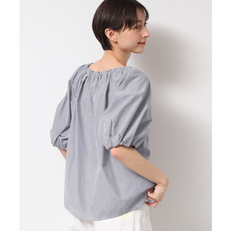 アイボリー(304) | 【洗える】バッグギャザー入り五分袖ボリュームブラウス | Dessin