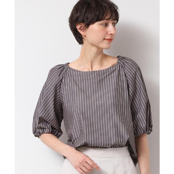 ブラウン(344) | 【洗える】バッグギャザー入り五分袖ボリュームブラウス | Dessin