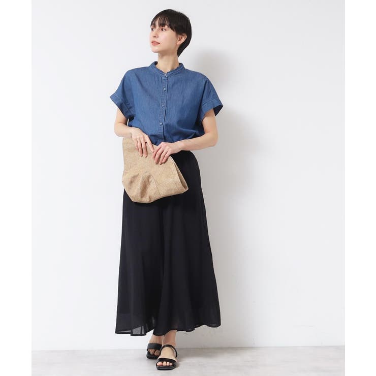 【洗える】リネンブレンドデニムフリルシャツ | Dessin | 詳細画像2 