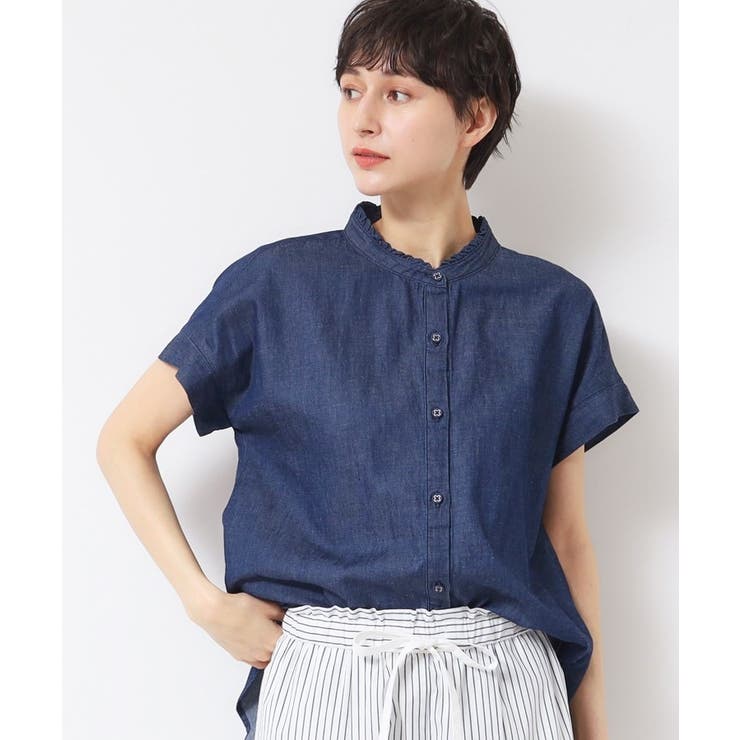 【洗える】リネンブレンドデニムフリルシャツ | Dessin | 詳細画像6 