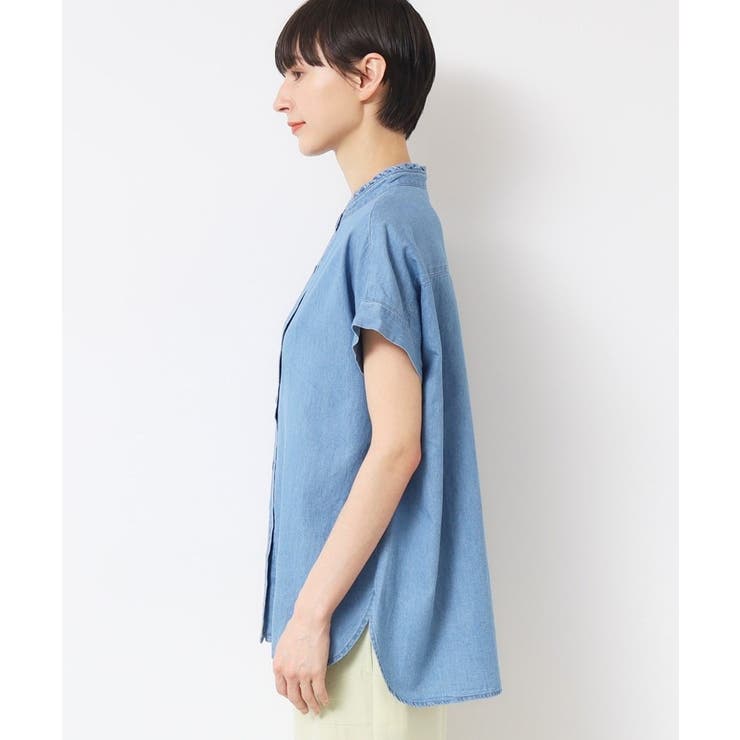 【洗える】リネンブレンドデニムフリルシャツ | Dessin | 詳細画像14 