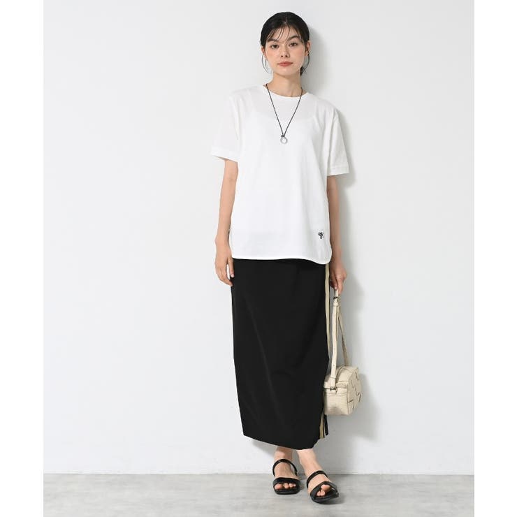 【ウエストゴム・洗える】カットジョーゼットライン入りタイトスカート | Dessin | 詳細画像2 