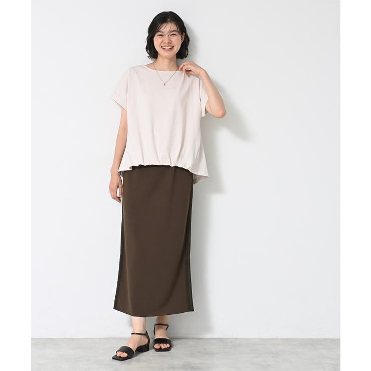 【ウエストゴム・洗える】カットジョーゼットライン入りタイトスカート | Dessin | 詳細画像6 