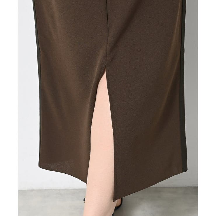 【ウエストゴム・洗える】カットジョーゼットライン入りタイトスカート | Dessin | 詳細画像15 