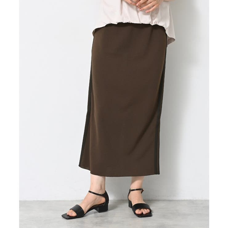 ブラウン(043) | 【ウエストゴム・洗える】カットジョーゼットライン入りタイトスカート | Dessin