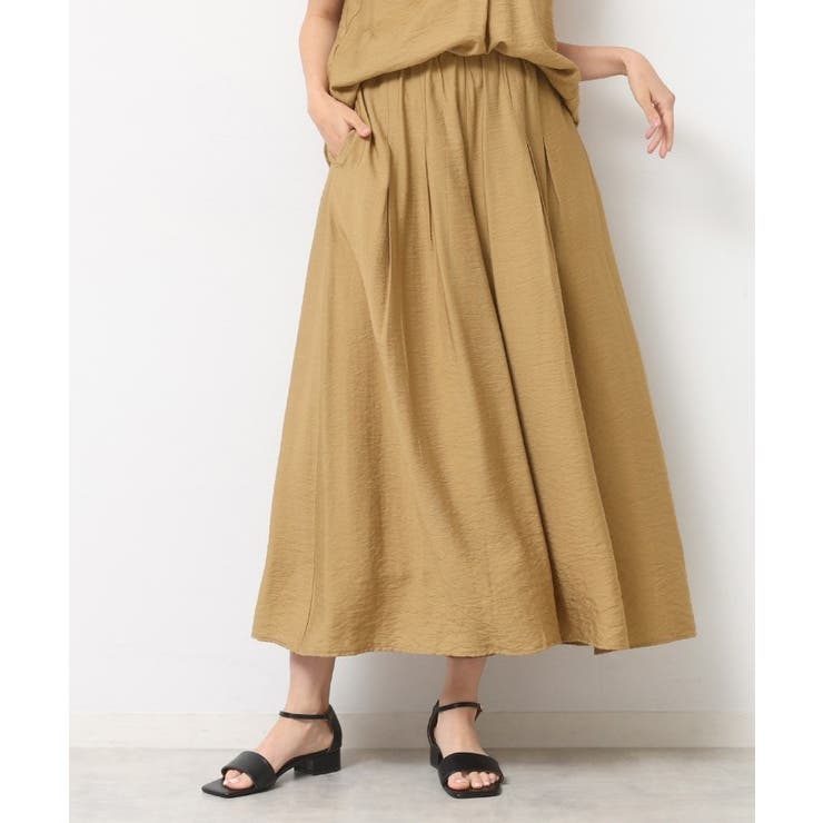 ベージュ(052) | 【セットアップ可/ウエストゴム/洗える】ドレープワイドパンツ | Dessin