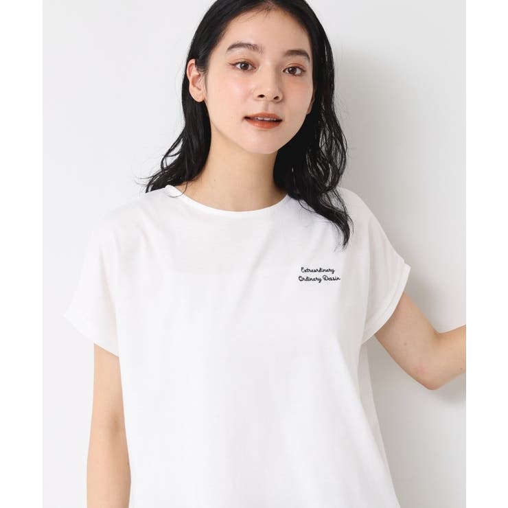 ホワイト(002) | 【洗える】フレンチスリーブロゴ入りTシャツ | Dessin