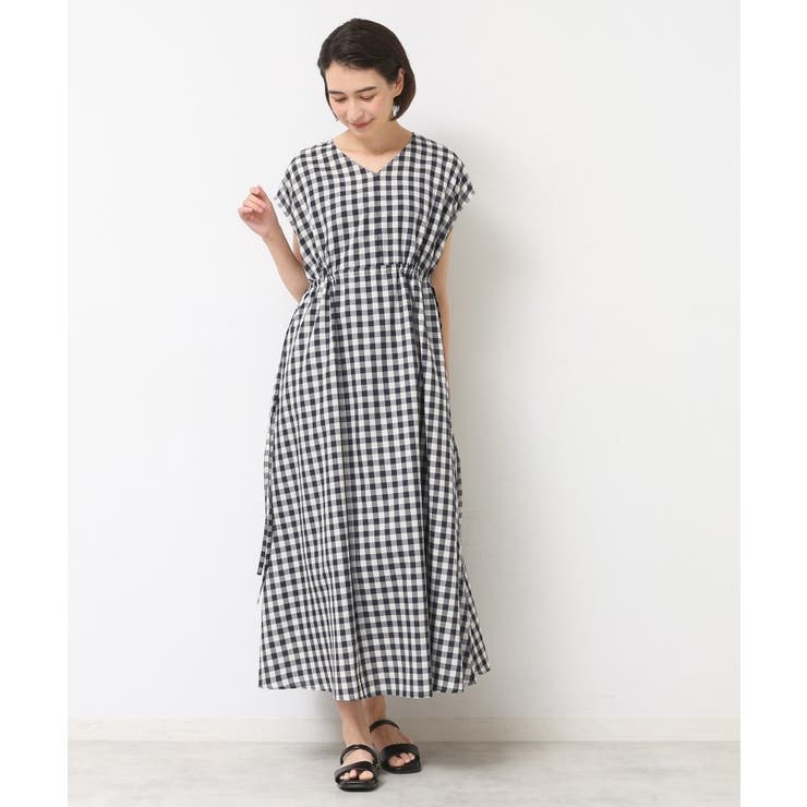 【リンクコーデ・洗える】ウエストドロスト付きチェック柄ワンピース | Dessin | 詳細画像6 