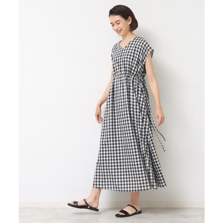 【リンクコーデ・洗える】ウエストドロスト付きチェック柄ワンピース | Dessin | 詳細画像7 