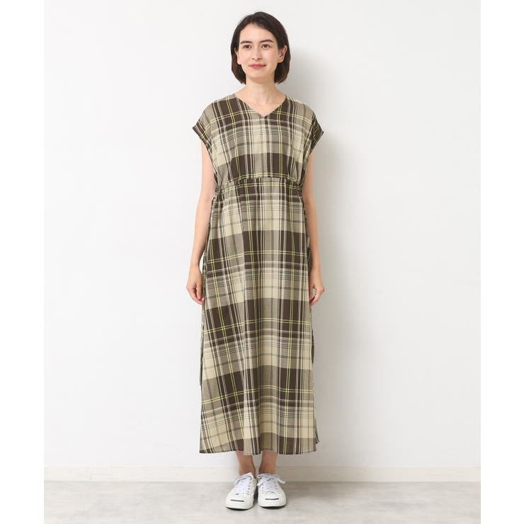 【リンクコーデ・洗える】ウエストドロスト付きチェック柄ワンピース | Dessin | 詳細画像13 