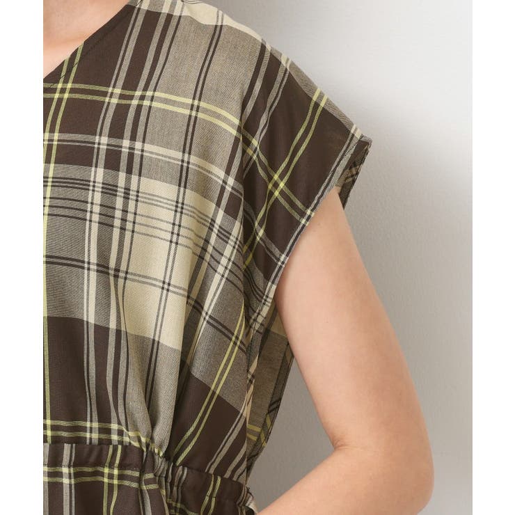 【リンクコーデ・洗える】ウエストドロスト付きチェック柄ワンピース | Dessin | 詳細画像17 