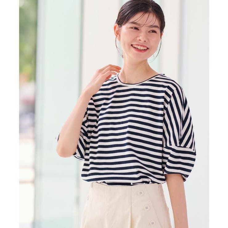 ネイビー(394) | 【二の腕カバー／UVカット】ランタンスリーブカットソー | Dessin