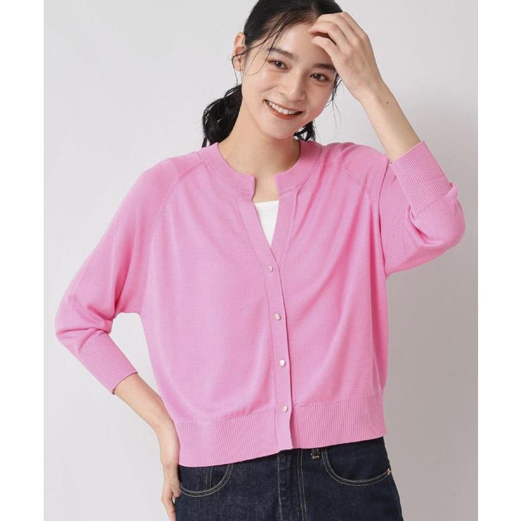 ピンク(072) | 【洗える】キーネックカーディガン | Dessin