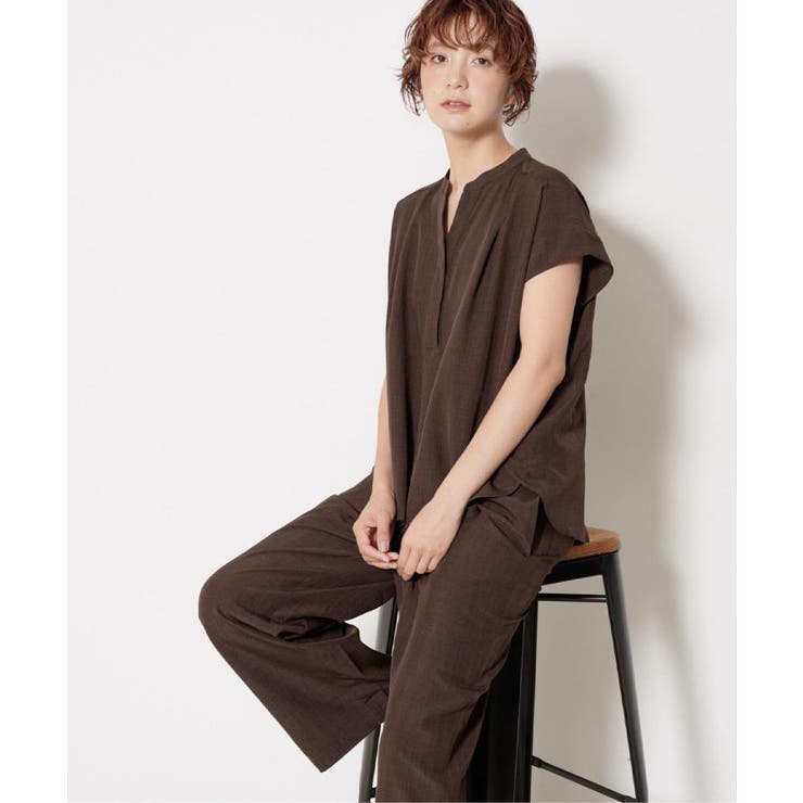 【2点セット/ウエストゴム/洗える】スキッパ―シャツ＆ストレートパンツセット | Dessin | 詳細画像31 