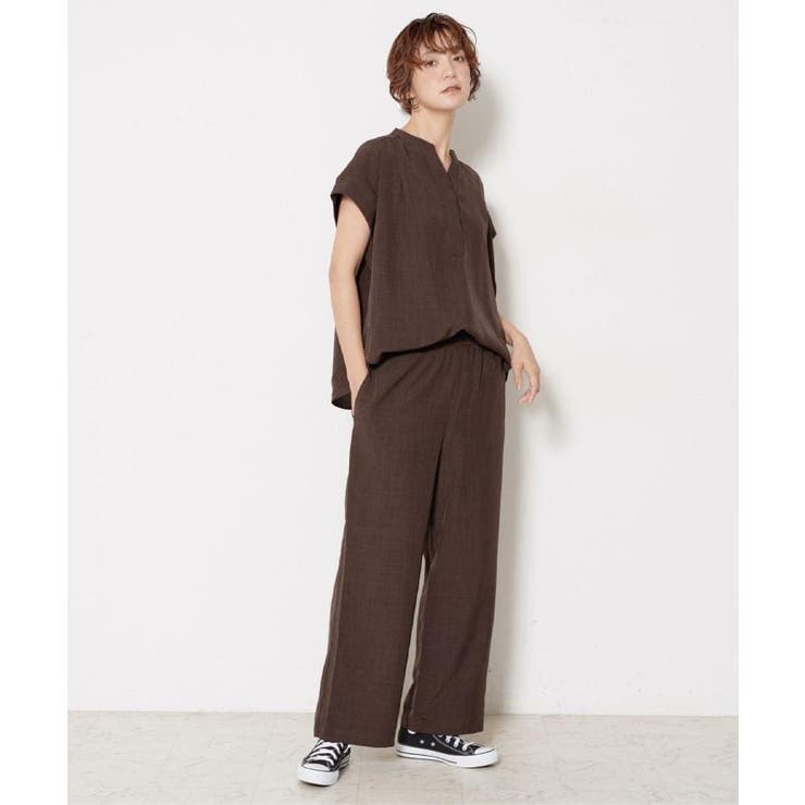 【2点セット/ウエストゴム/洗える】スキッパ―シャツ＆ストレートパンツセット | Dessin | 詳細画像34 