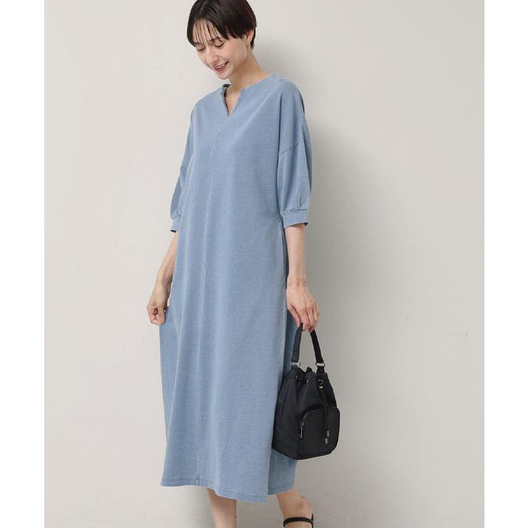 ブルー(091) | 【洗える】インディゴ天竺デニム調リラクシーワンピース | Dessin