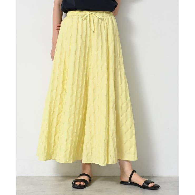 ライトイエロー(030) | 【ウエストゴム・洗える】ジャガードフレアースカート | Dessin