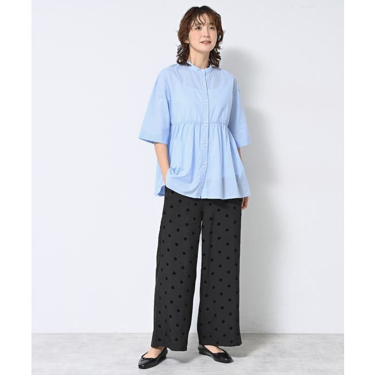 【洗える／体型カバー】バンドカラーペプラムブラウス | Dessin | 詳細画像4 