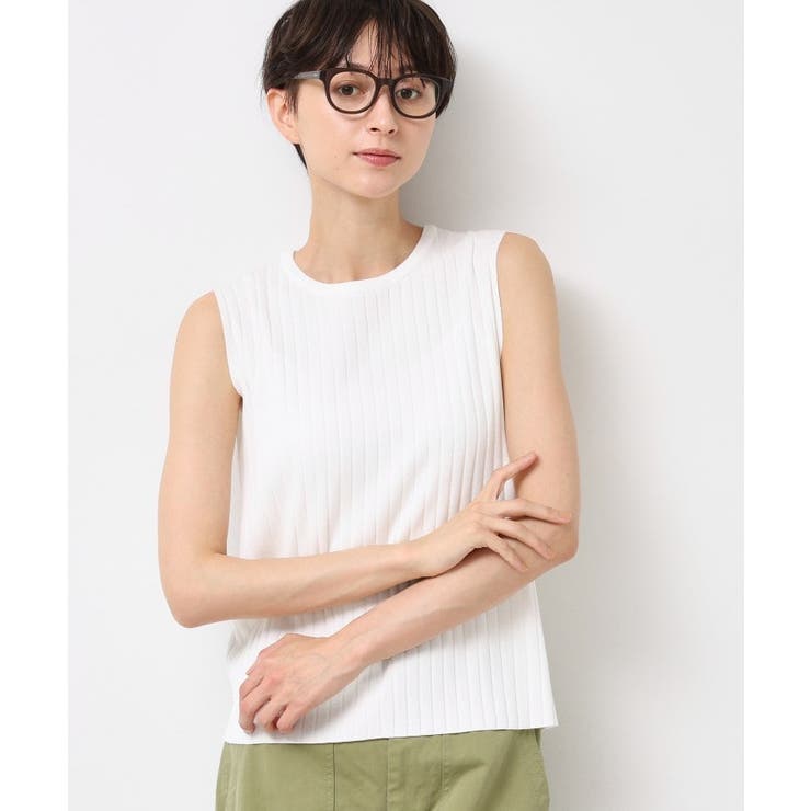 ホワイト(001) | 【洗える】リブノースリーブニット | Dessin