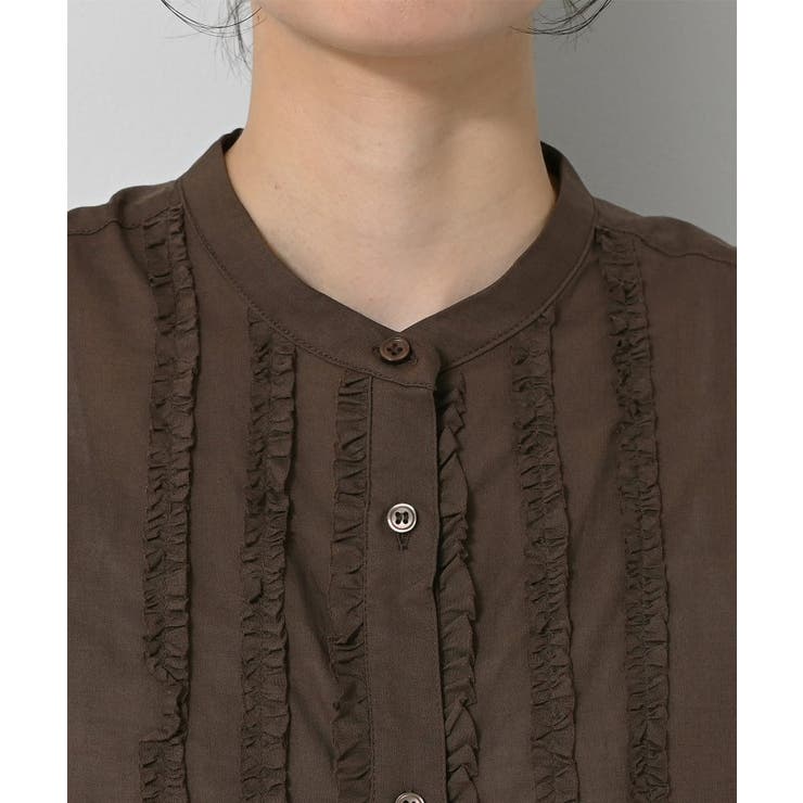 【洗える】スタンドカラーフリルブラウス | Dessin | 詳細画像16 