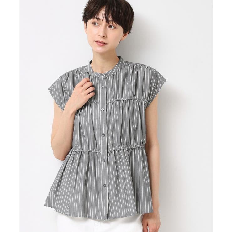 【洗える】ストライプ柄ギャザーブラウス | Dessin | 詳細画像1 