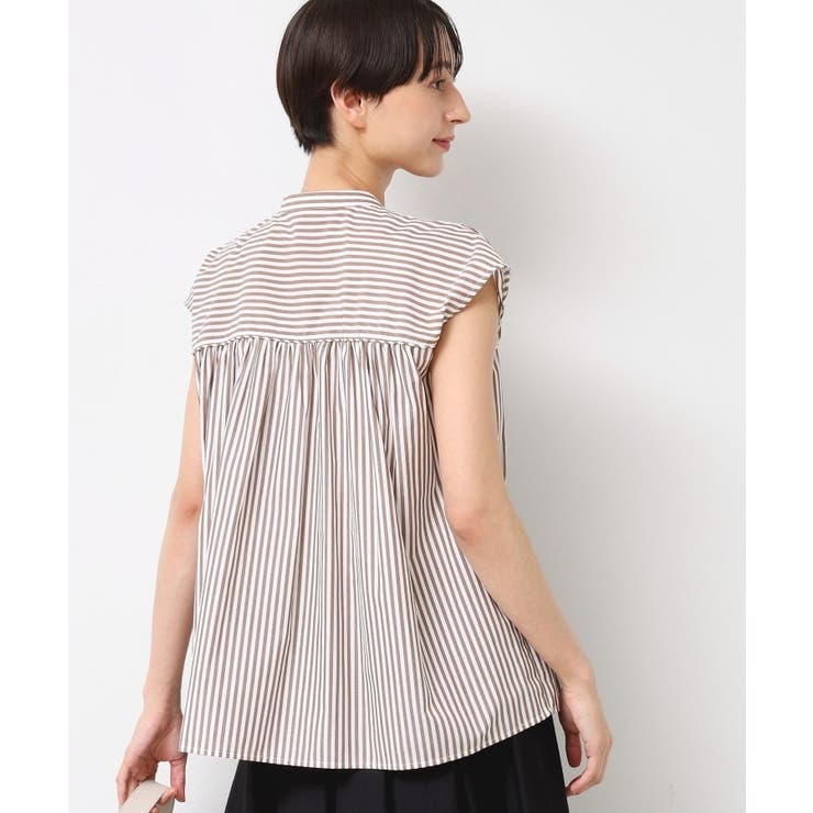 【洗える】ストライプ柄ギャザーブラウス | Dessin | 詳細画像7 
