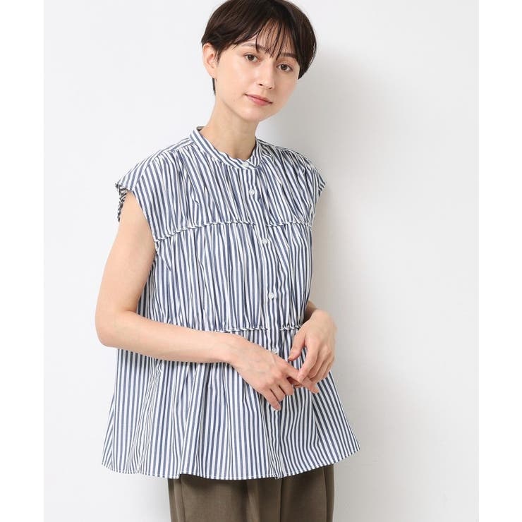 【洗える】ストライプ柄ギャザーブラウス | Dessin | 詳細画像14 