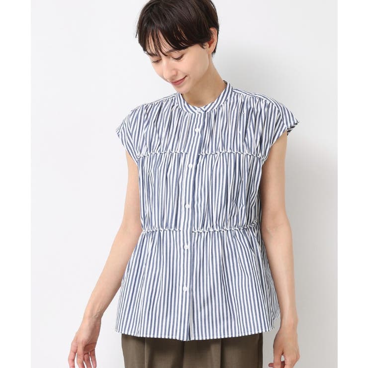 【洗える】ストライプ柄ギャザーブラウス | Dessin | 詳細画像15 