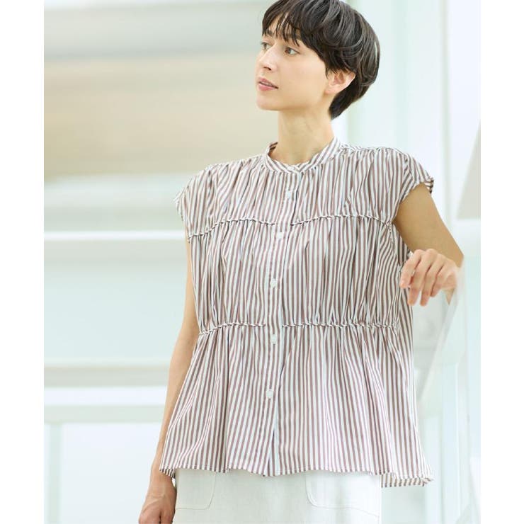 【洗える】ストライプ柄ギャザーブラウス | Dessin | 詳細画像10 