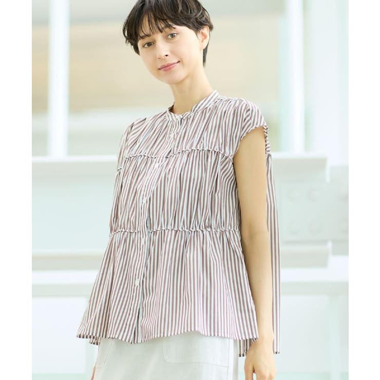 【洗える】ストライプ柄ギャザーブラウス | Dessin | 詳細画像9 