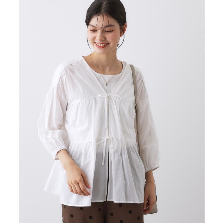 【洗える】フロントリボン七分袖ブラウス | Dessin | 詳細画像1 