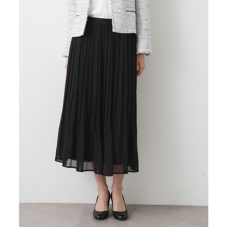 ブラック(019) | 【入卒/セレモニー/ウエストゴム/洗える】シフォンプリーツスカート | Dessin