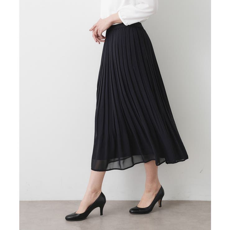 ネイビー(094) | 【入卒/セレモニー/ウエストゴム/洗える】シフォンプリーツスカート | Dessin