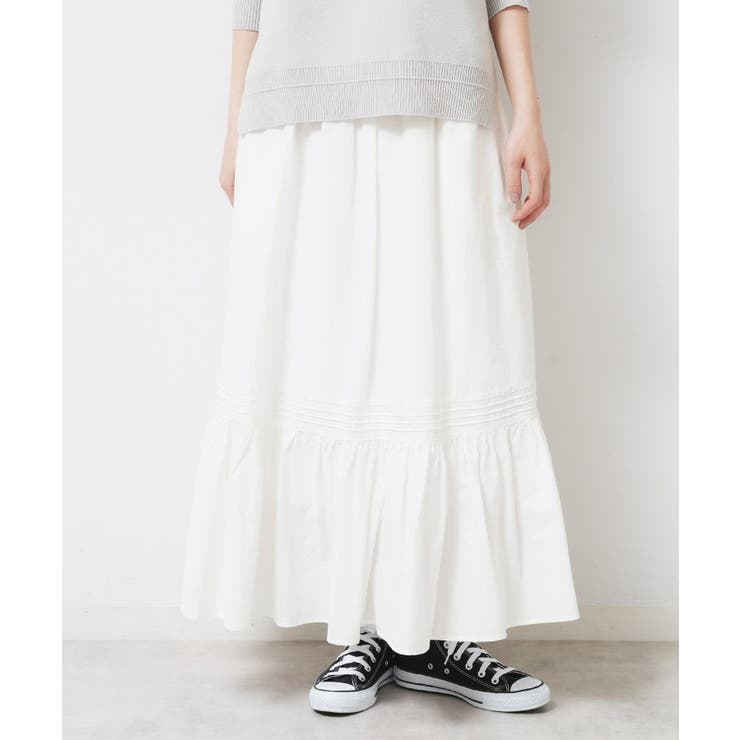 ホワイト(002) | 【ウエストゴム/洗える】コットンフレアスカート | Dessin